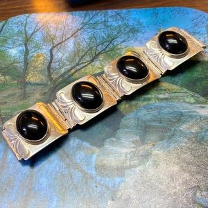 Vintage Large Sterling Silver & Onyx Bracelet